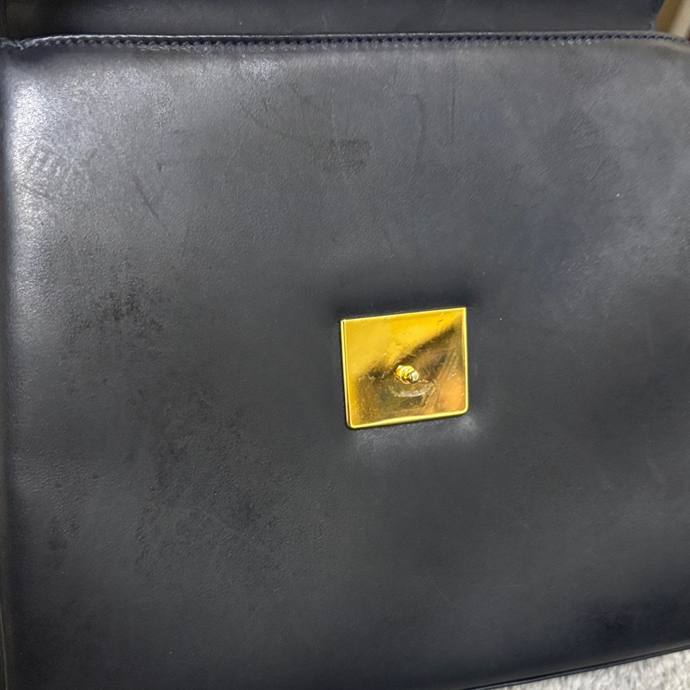 EUC Ferragamo Elegant Black Leather Handbag with Gold Accents - Picture 14 of 16